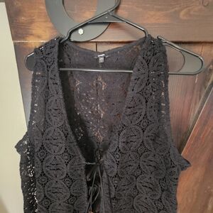 Express Black Lace Crochet Vest